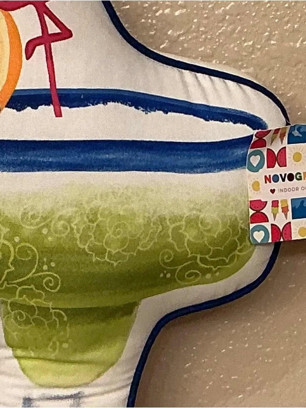 Novogratz Margarita Cocktail Pillow with Pink Flamingo Accent